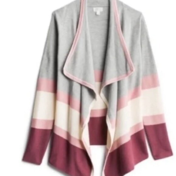 Market & Spruce‎ Medium Celesta Color Block Stripe Waterfall Cardigan Open - Picture 1 of 10